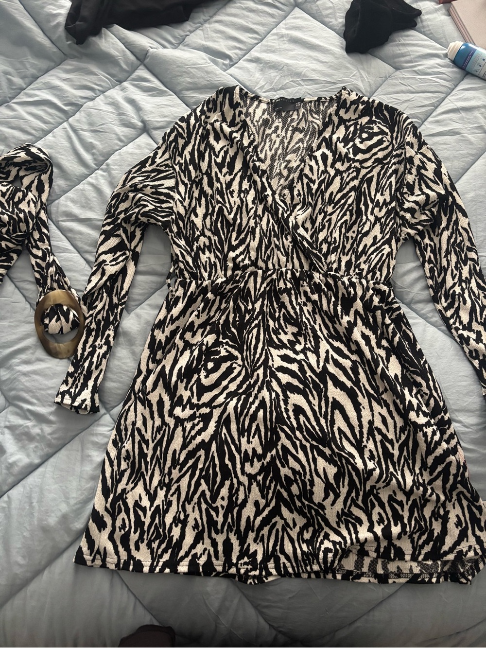 ASOS Black and White Zebra Print Long Sleeve Wrap Dress